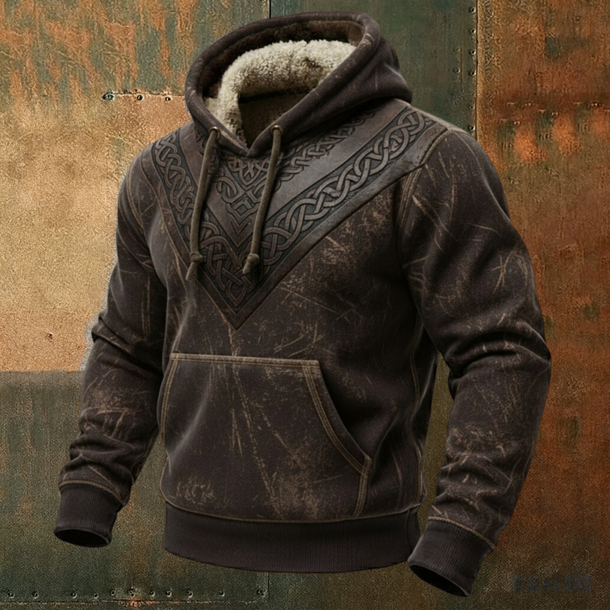 Celtic Viking Vegvisir Hoodie with Cozy Nordic Fleece Collar