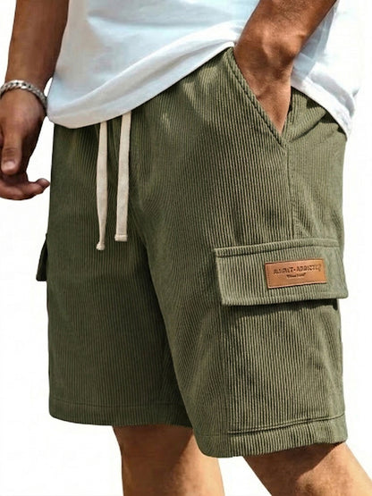 Retro Cargo multi-pocket leather label embroidered shorts