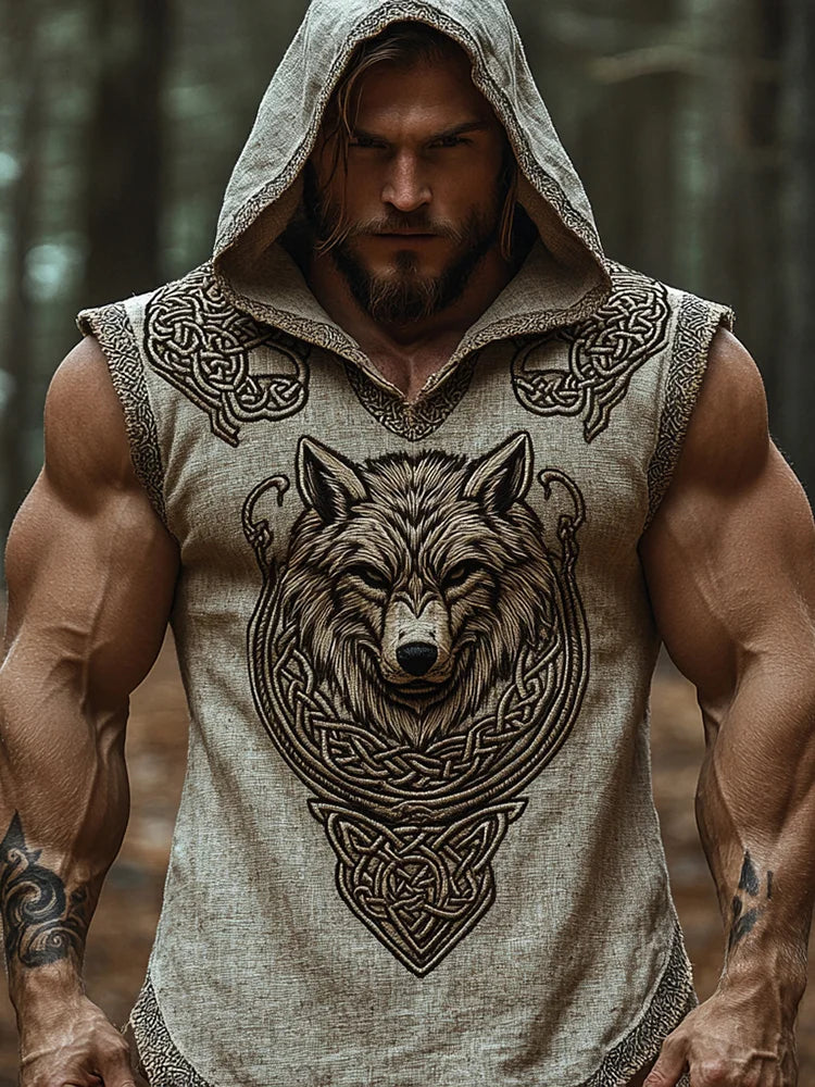 Men's Viking Wolf With Celtic Knot Retro Tank Top Hoodie