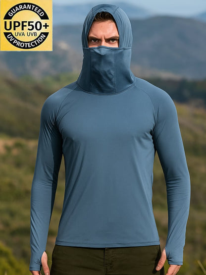 Men's Outdoor Sun Protection Breathable Cool Mask Hooded Sun Protection Long-Sleeved Top