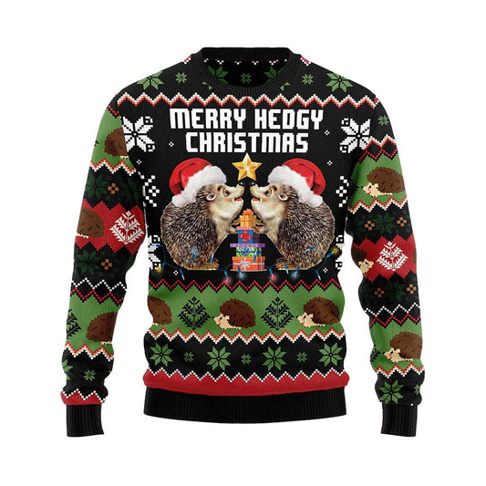 Unisex Vintage Hedgehog Print Crew Neck Ugly Christmas Sweatshirt