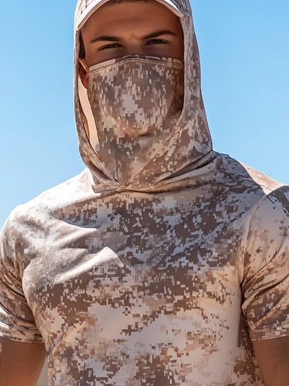 Men's Outdoor Sun Protection Breathable Cool Mask Hooded Sun Protection Short-Sleeved Top