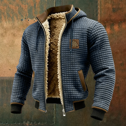 Men's Viking Totem Thermal Grid Jacket Fleece Shearling & Structured Waffle Zip-Up Hoodie