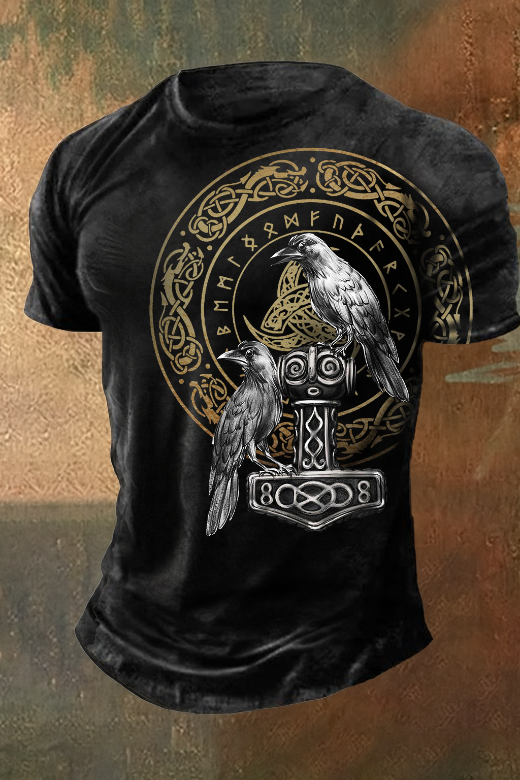 Viking Nordic Vegvísir Raven Digital Unisex Casual Short-Sleeve T-Shirt