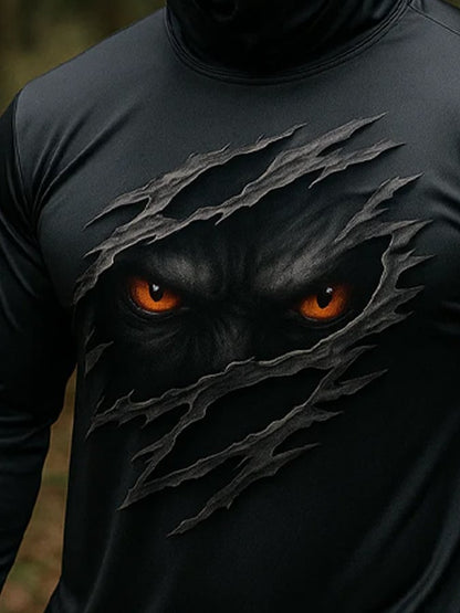 Men's Outdoor Sun Protection Breathable Cool Real 3D Printed Mask Hooded Sun Protection Long-Sleeved Top