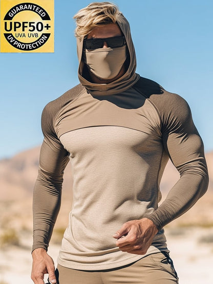 Men's Outdoor Sun Protection Breathable Cool Mask Hooded Sun Protection Long-Sleeved Top