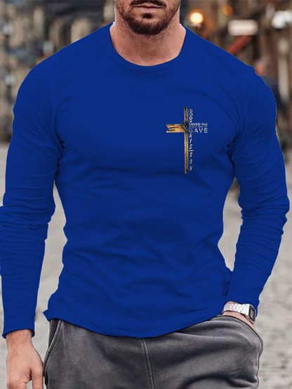 Cross Faith Print Cotton Long Sleeve T-Shirt