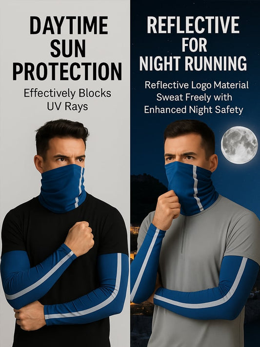 Outdoor Sun Protection Scarf Sleeves Two-Piece Set Reflective Strip Cycling Headscarf Sweat-Absorbent Breathable Sun Protection Scarf Ice Silk