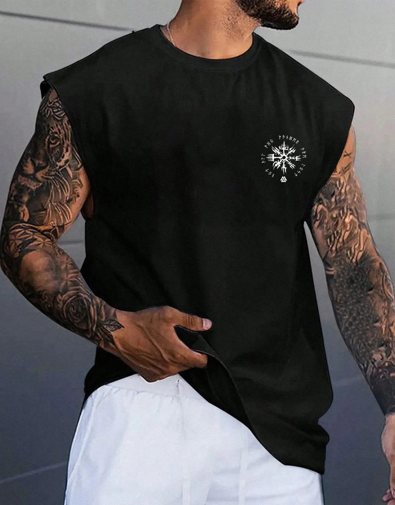 Viking Print Sleeveless T-shirt Vest