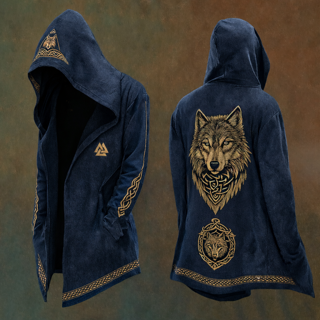 Men's Viking Nordic Wolf Design Streetwear Hooded Jacket