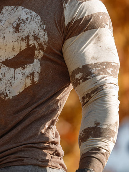 Men's Retro Outdoor Sun Protection Breathable Cooling Mask Hooded Sun Protection Long Sleeve Top