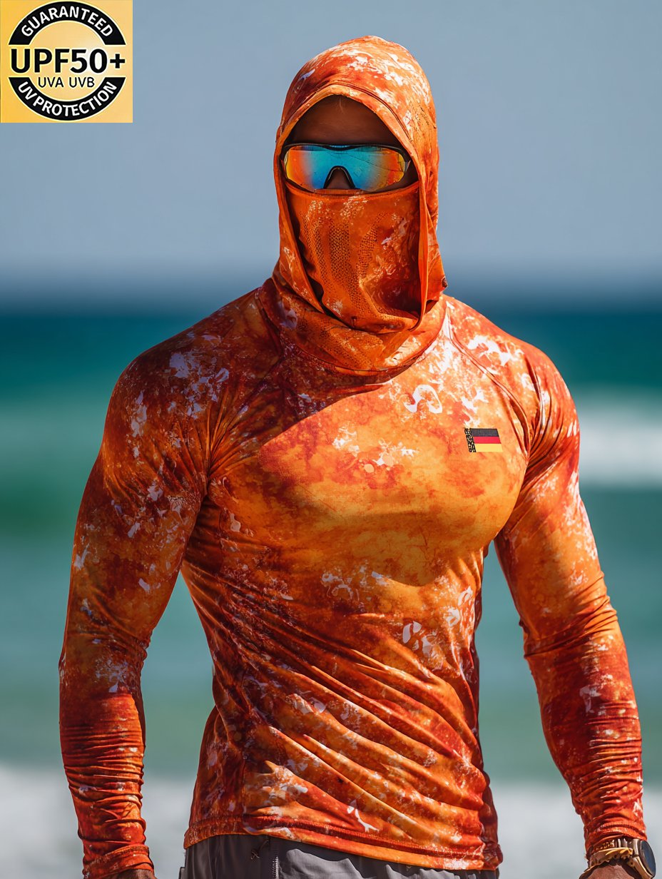 Orange Bleach Tie Dye Germany Hooded Sun Shield Shirt