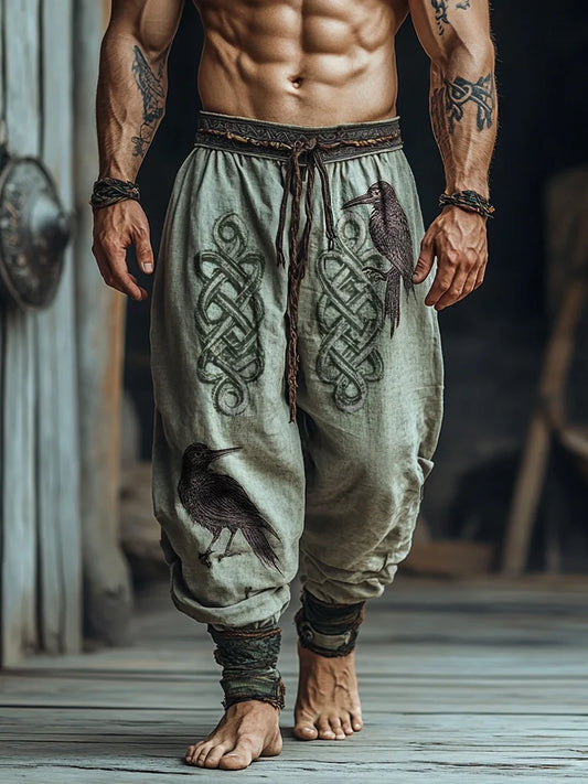 Men's Vintage Viking Raven Inspired Celtic Inspired Emblem Art Pants