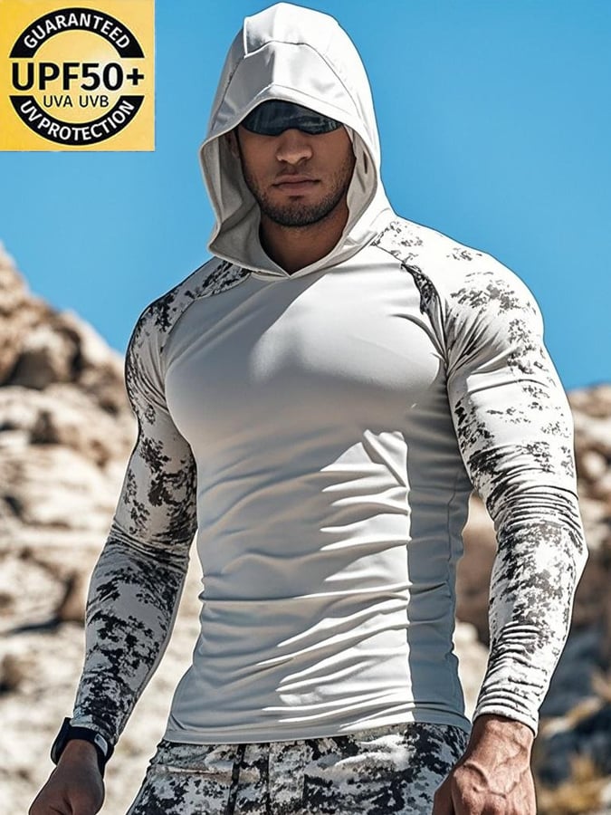 Men's Outdoor Sun Protection Cool Hooded Sun Protection Long Sleeve Top (Without mask)