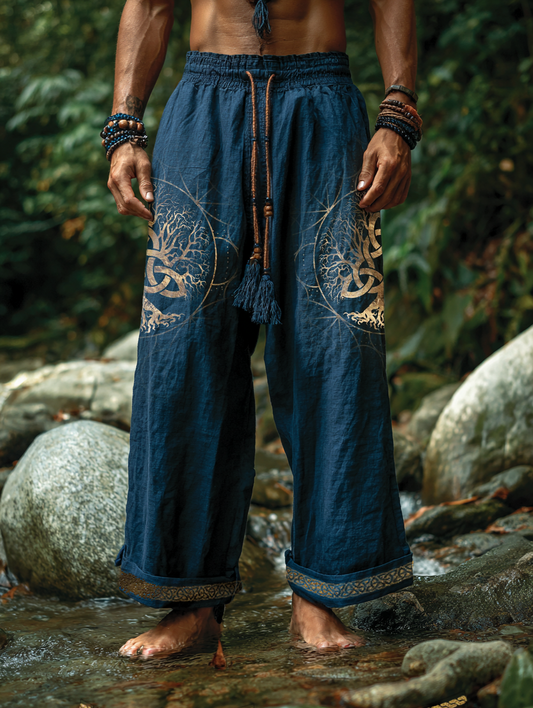 Men's Viking Holiday Style Tree Of Life Totem Vintage Nordic Casual Linen Pants