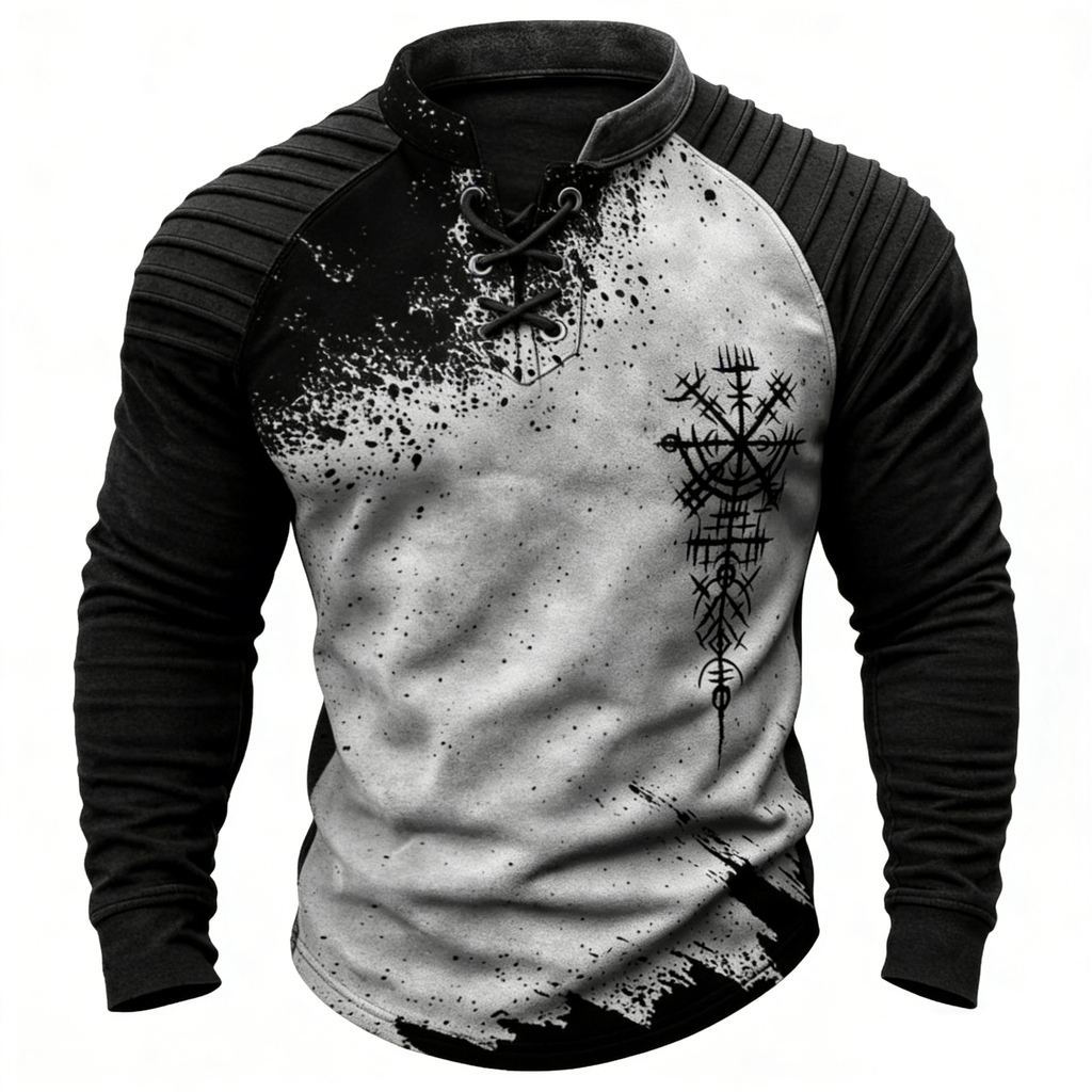 Nordic Viking Two-Tone Vegvísir Casual Long-Sleeve Shirt