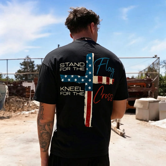 Stand For The Flag Kneel For The Cross American Flag Cross Printed Men's T-shirt