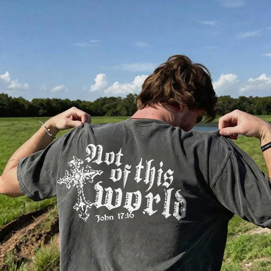 Not Of This World John 17:16 Gothic Cross Printed Men's T-shirt