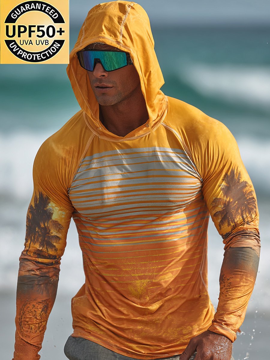 Men's Outdoor Sunscreen Breathable Cool Hooded Printed Surf Long-Sleeve Top
