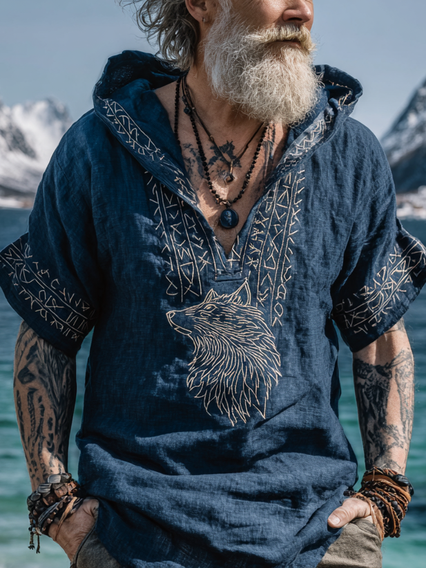 Men's Viking Inspired Wolf Rune Celtic Knot Short Sleeve Hoodie