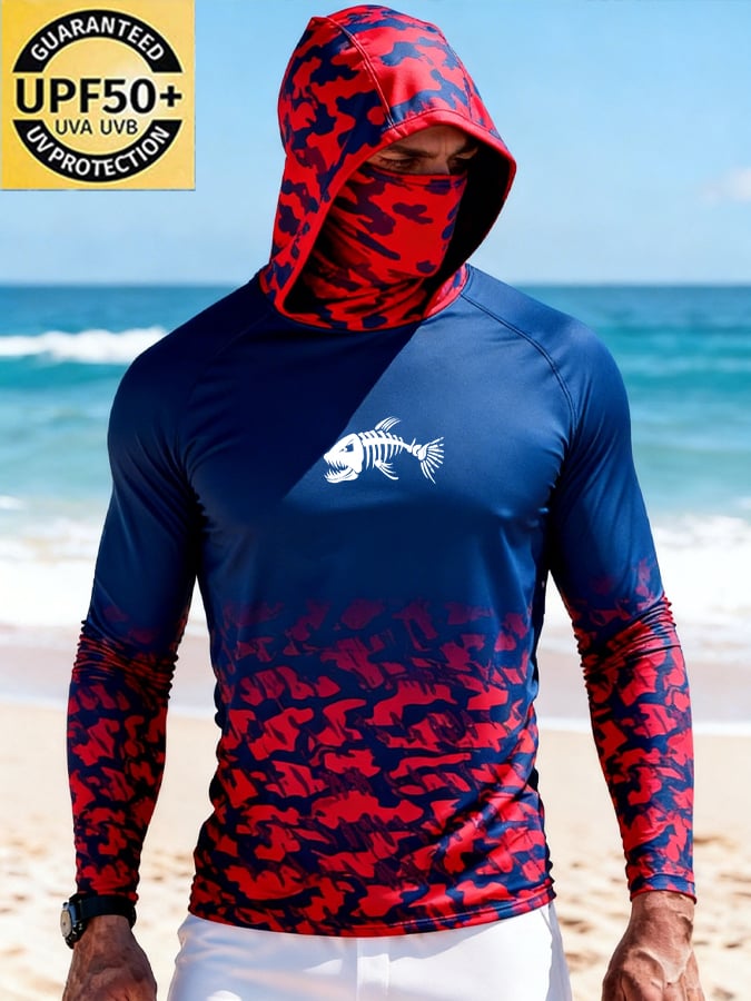 Men's Outdoor Sun Protection Breathable Cool Hooded Sun Protection Long-Sleeved Top