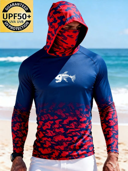 Men's Outdoor Sun Protection Breathable Cool Hooded Sun Protection Long-Sleeved Top