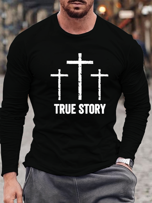 Christian Christmas Resurrection Day Jesus Three Crosses Cotton Long Sleeve T-Shirt