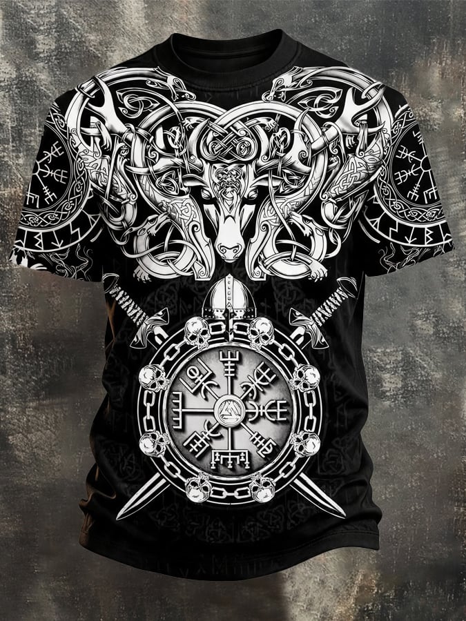 Men's Vintage Viking-Print T-Shirt
