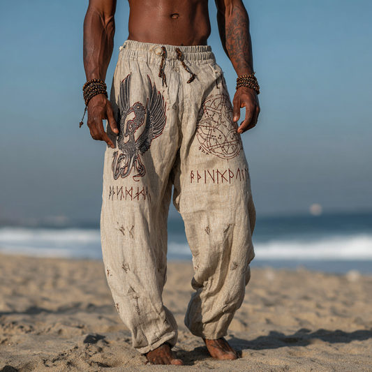 Men's Viking Nordic Mystical Runes Eagle Celtic Totem Summer Pants