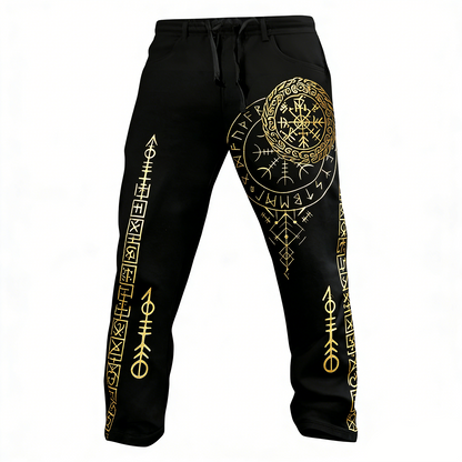 Retro Viking Totem Print Street Trousers