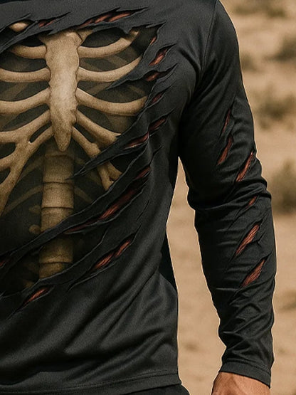 Men's Outdoor Sun Protection Breathable Cool Real 3D Printed Mask Hooded Sun Protection Long-Sleeved Top