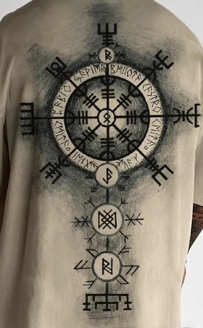 Men's Vintage Print Short Sleeve Henley T-Shirt