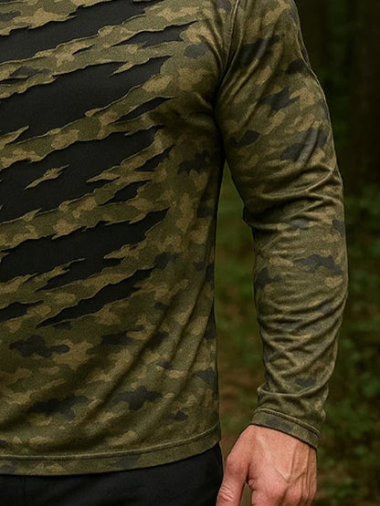 Men's Outdoor Sun Protection Breathable Cool Hunting Camouflage Mask Hooded Sun Protection Long-Sleeved Top