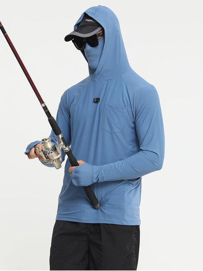 Men's Outdoor Sun Protection Breathable Cool Mask Hooded Sun Protection Long-Sleeved Top