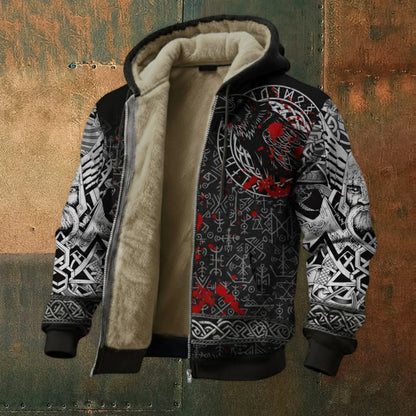 Viking Nordic Raven Vegvisir Rune Casual Long-Sleeve Warm Fleece Hoodie