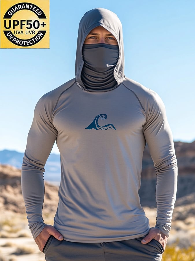 Men's Outdoor Sun Protection Breathable Cool Mask Hooded Sun Protection Long-Sleeved Top