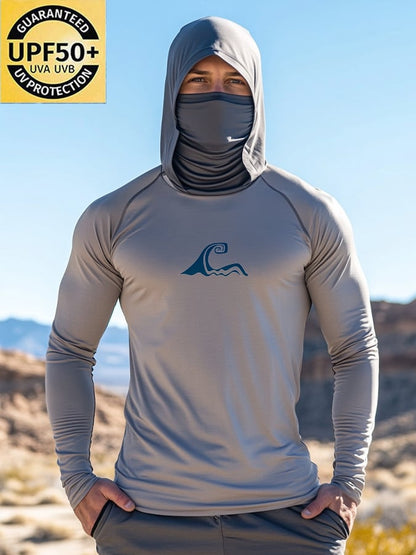 Men's Outdoor Sun Protection Breathable Cool Mask Hooded Sun Protection Long-Sleeved Top