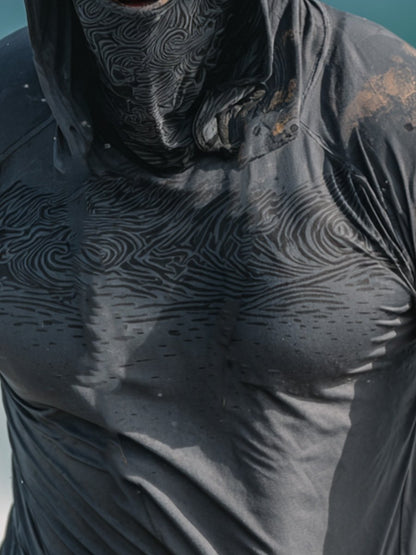 Men's Outdoor Sunscreen Breathable Cool Hooded Printed Surf Long-Sleeve Top