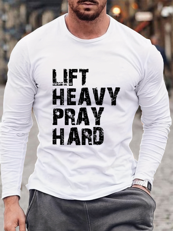 Lift Heavy Pray Hard Gym Christian Cotton Long Sleeve T-Shirt
