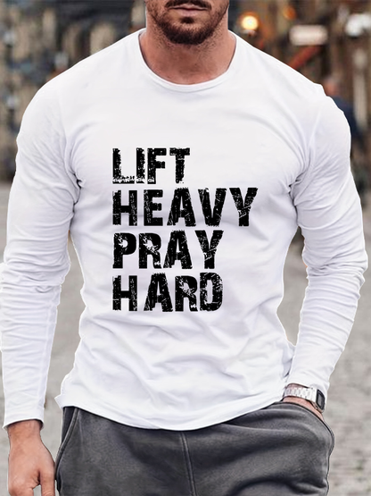 Lift Heavy Pray Hard Gym Christian Cotton Long Sleeve T-Shirt