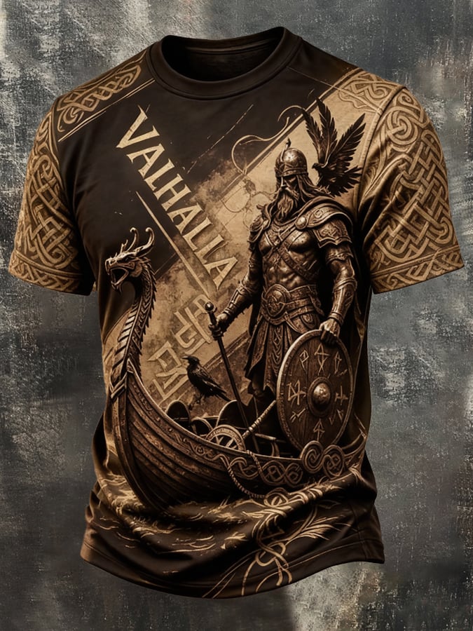 Men's Vintage Viking-Print T-Shirt