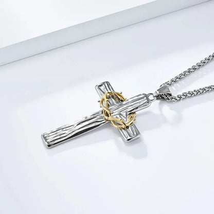 Jesus Crown Of Thorns Cross Sacred Protection Pendant Necklace