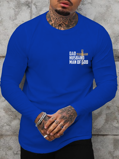 Dad, Husband, Man Of God Cotton Long Sleeve T-Shirt