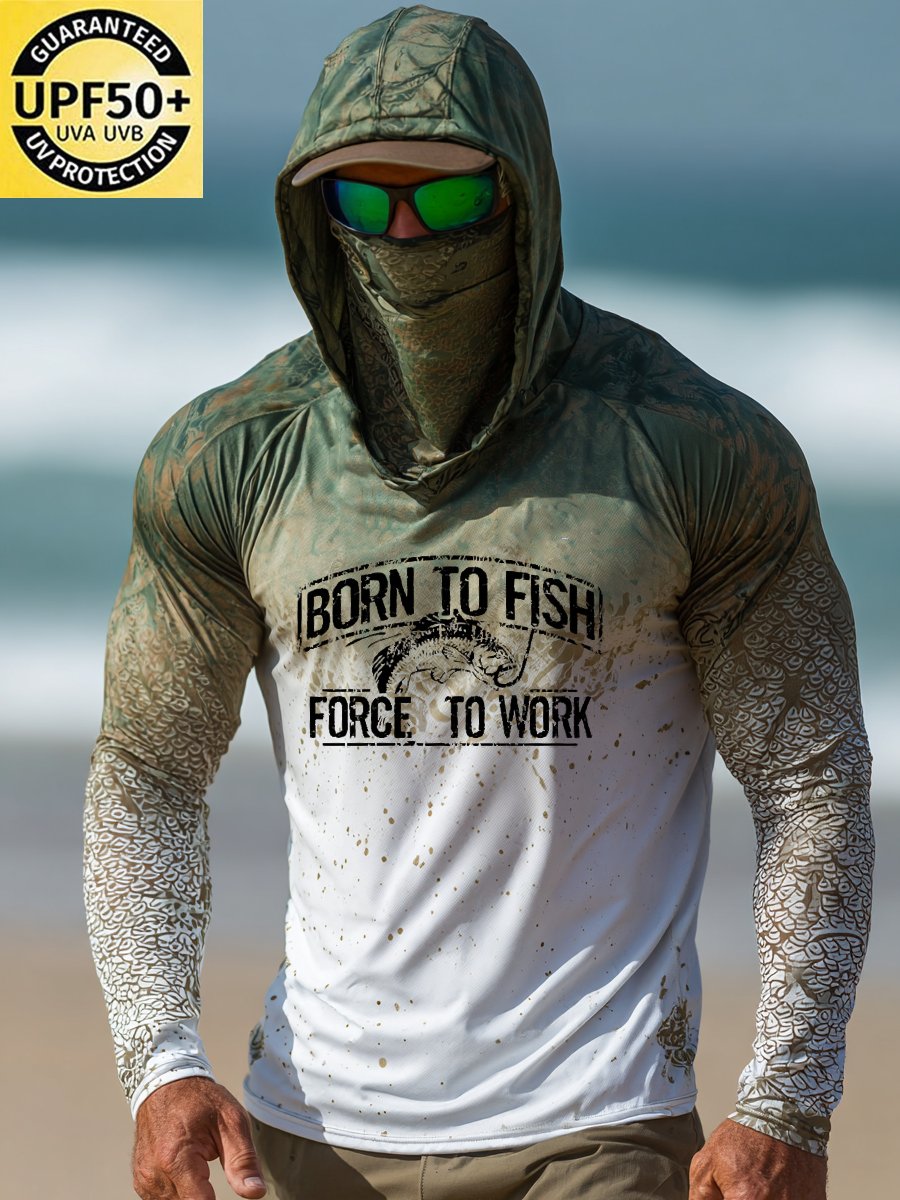 Men's Outdoor Sun Protection Breathable Cool Face Mask Hooded Printed Long-Sleeved Top