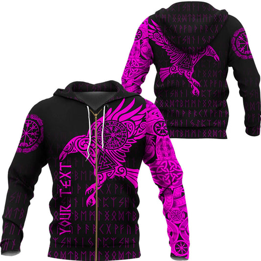 (Custom) The Raven Of Odin Tattoo Zip Viking Hoodie Pink Style Zipper