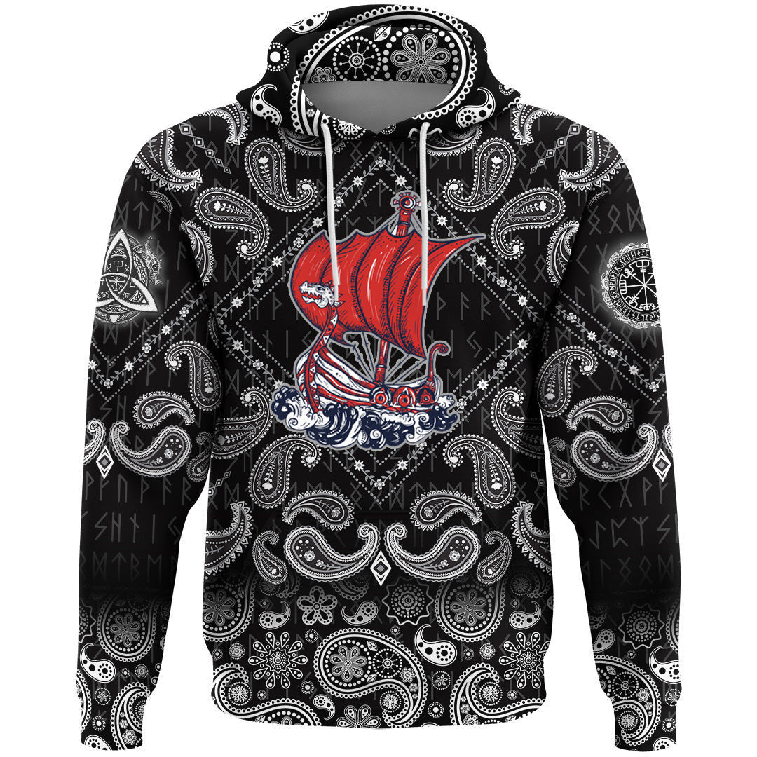 Boat Drakkar Art With Bandana Paisley Style Viking Hoodie