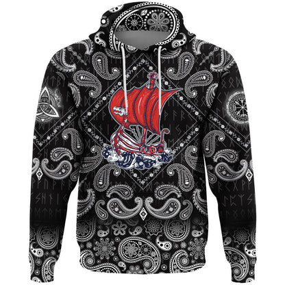 Boat Drakkar Art With Bandana Paisley Style Viking Hoodie