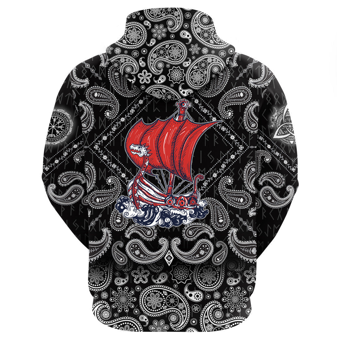 Boat Drakkar Art With Bandana Paisley Style Viking Hoodie