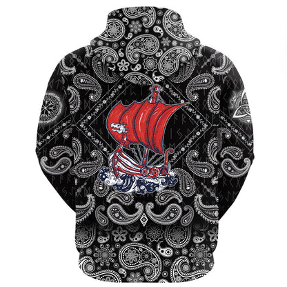 Boat Drakkar Art With Bandana Paisley Style Viking Hoodie