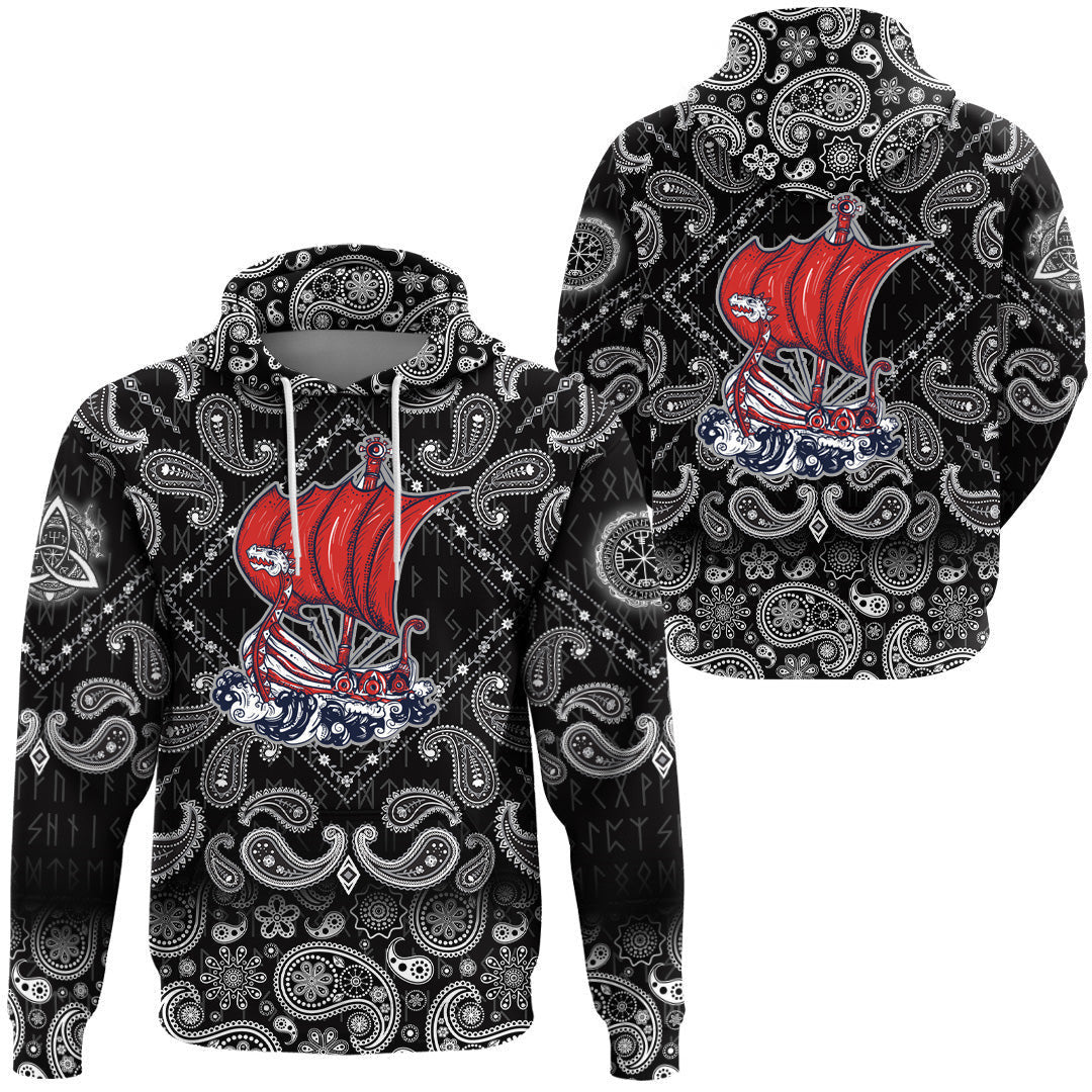 Boat Drakkar Art With Bandana Paisley Style Viking Hoodie